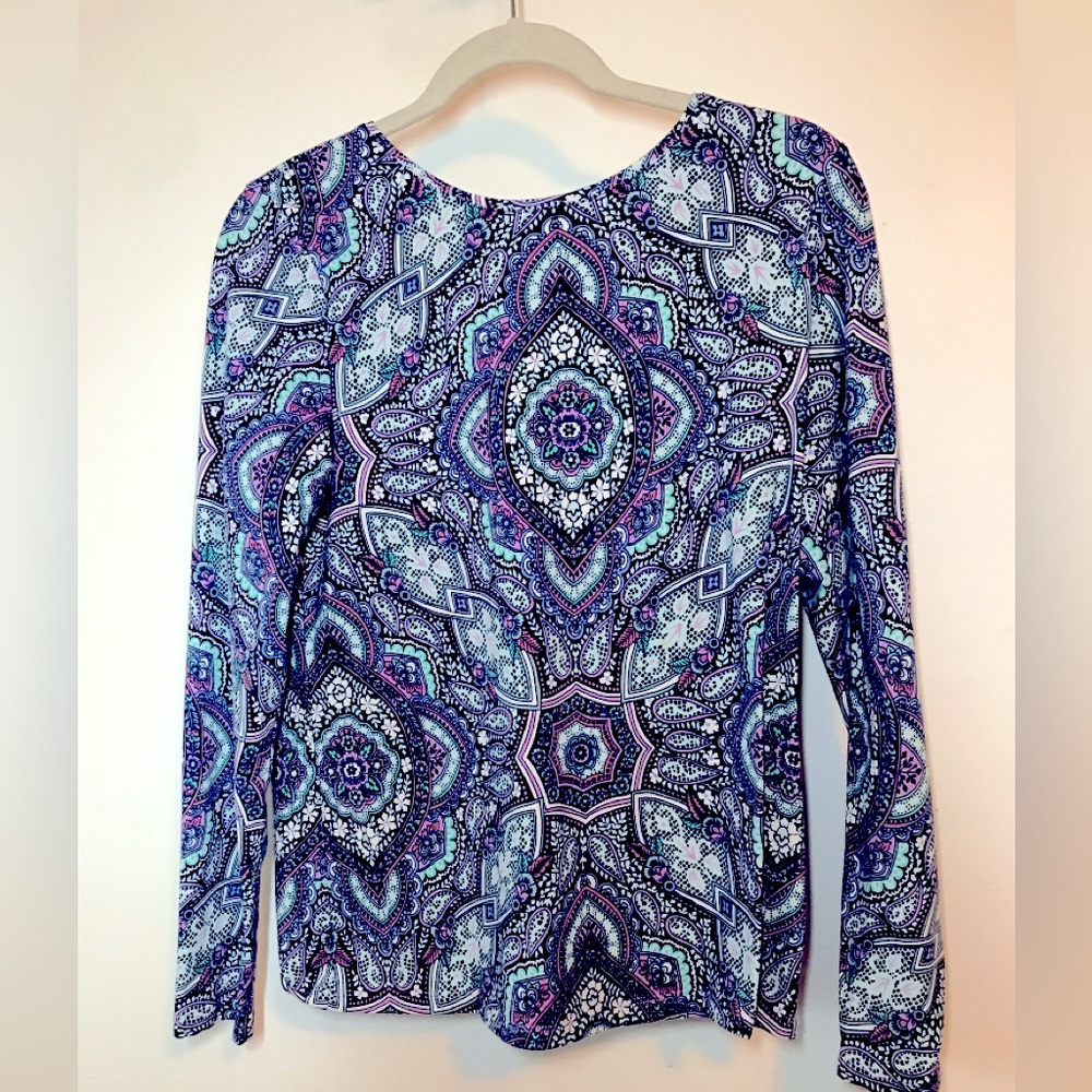Talbots Women's Long Sleeve Paisley Print Top - Blue/Purple